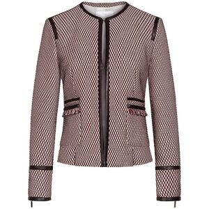 BOSS Keili Tweed Jacket Black Burgundy Fringe Trim Size 6 Luxe Office Blazer